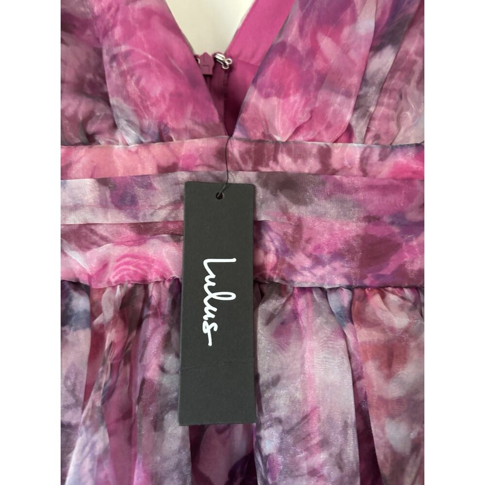 Lulus Dress Small Gown Aline Maxi Long Pink Floral Vneck Sleeveless New - Picture 12 of 13